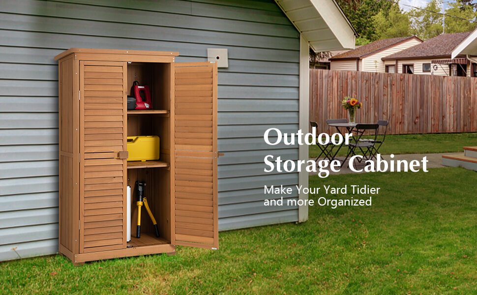 Outdoor Wooden Garden Tool Storage Cabinet