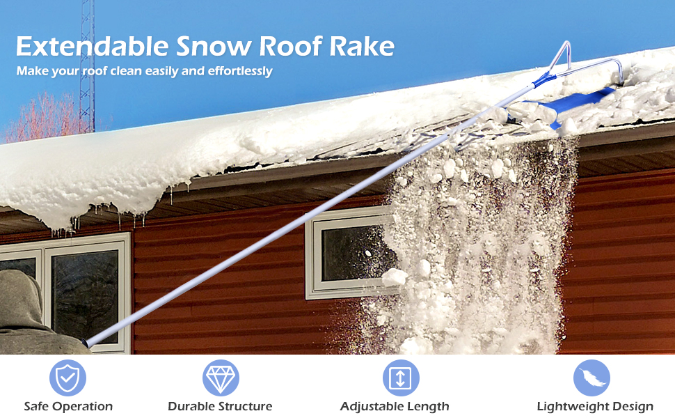 21 Feet Adjustable Aluminium Snow Roof Rake with Wheels and Oxford Slide