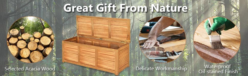47 Gallon Acacia Wood Outdoor Storage Bench Box for Patio Garden Deck