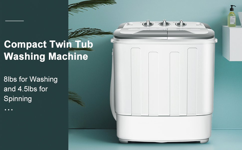 8 lbs Portable Mini Twin Tub Spinner Semi-Automatic Washing Machine