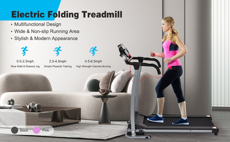 Compact Electric Folding Running Treadmill with 12 Preset Programs LCD Monitor