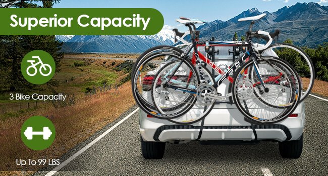 3-Bike Trunk Mounted Bike Rack for Sedan Hatchback Minivan SUV