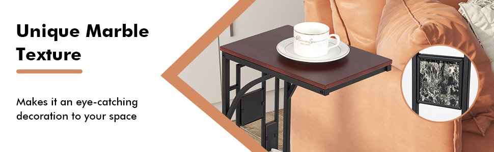 C-Shaped End Side Sofa Narrow Snack Table for Living Room