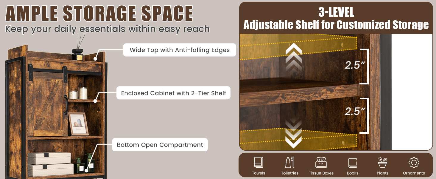 Wooden Bathroom Storage Cabinet with Sliding Barn Door and 3-level  Adjustable Shelves - Costway