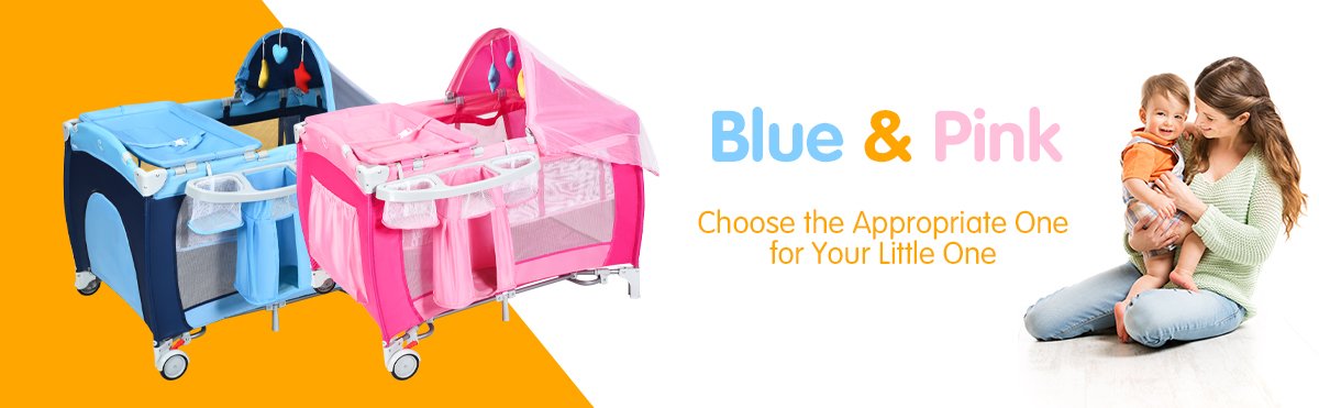 Foldable Baby Crib Playpen with Mosquito Net and Bag