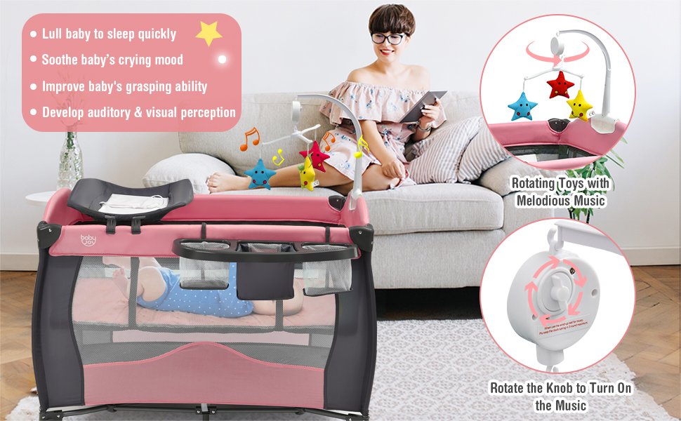 3-in-1 Baby Playard Portable Infant Nursery Center with Music Box