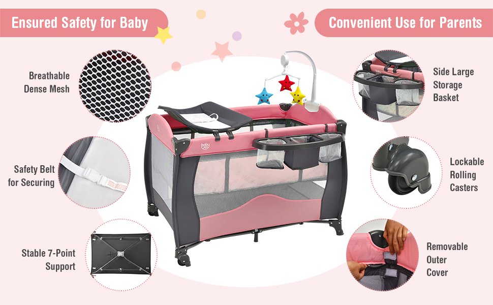 3-in-1 Baby Playard Portable Infant Nursery Center with Music Box