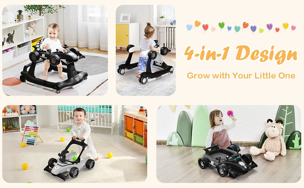 4-in-1 Foldable Activity Push Walker with Adjustable Height