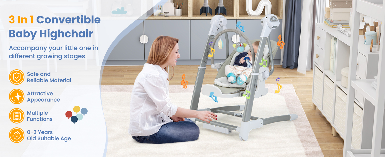 Baby Folding High Chair with 8 Adjustable Heights and 5 Recline Backrest