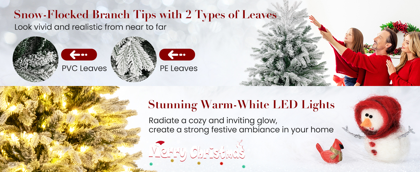 4.5/6/7 FT Artificial Pre-Lit Christmas Tree Hinged Xmas Tree with Warm White LED lights