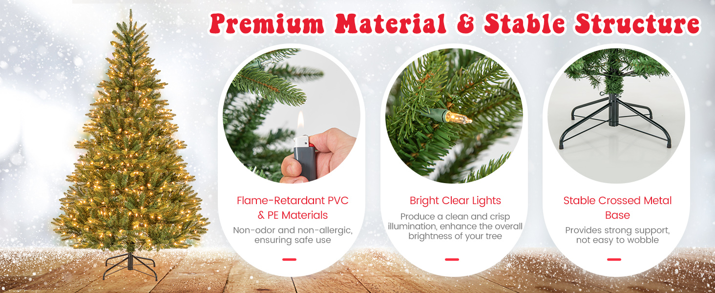 6 Feet Artificial Xmas Tree with 500 Warm Yellow Incandescent Lights