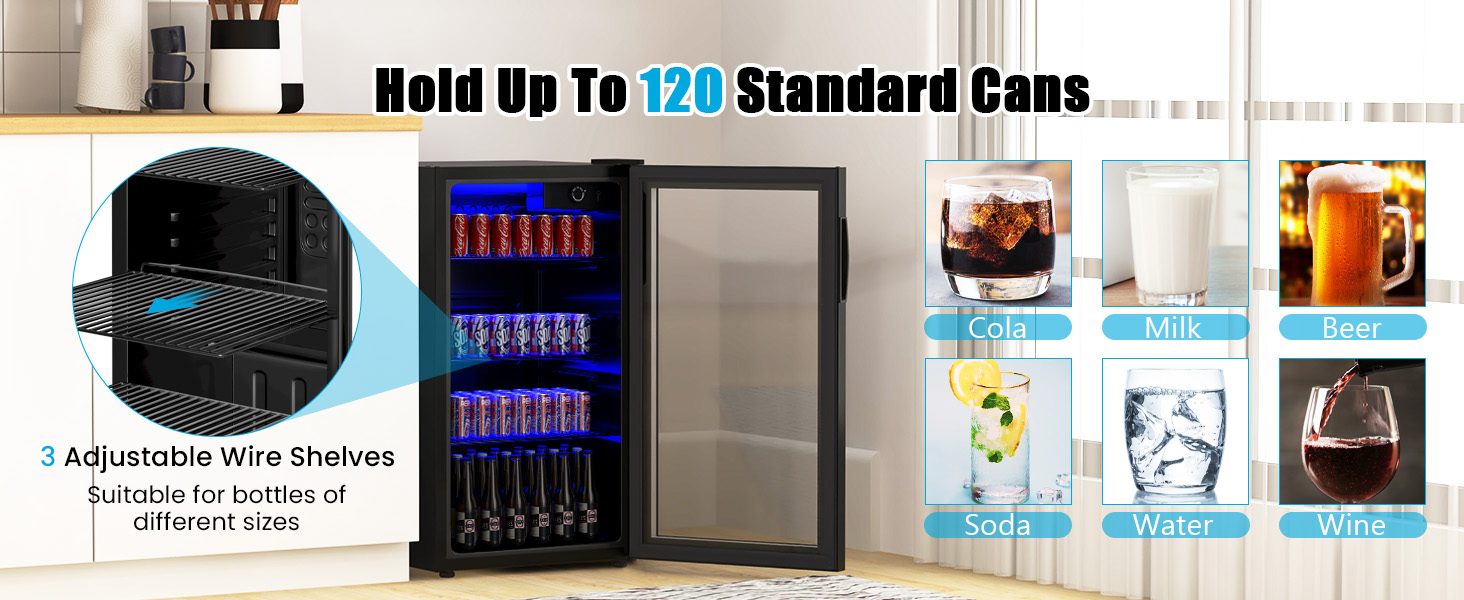 120 Can Beverage Mini Refrigerator with Glass Door