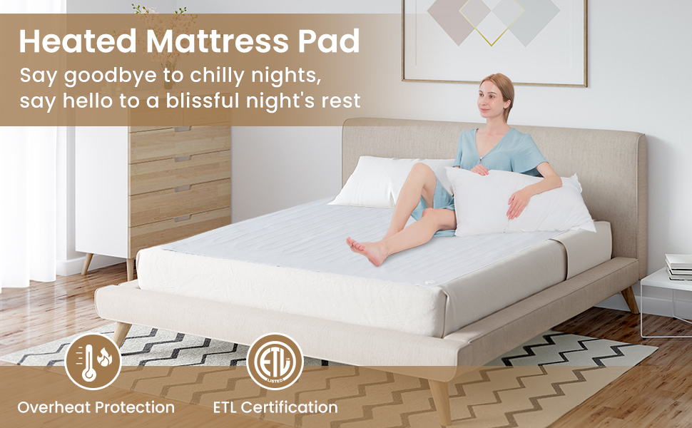 Electric Heated Mattress Pad with Adjustable Temperatures 10 H Timer