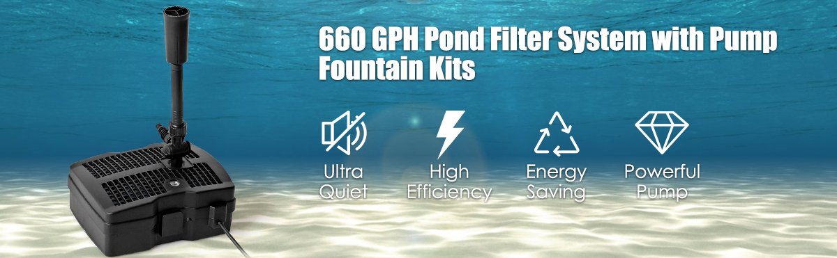 All-in-One 660 GPH Pond Filter Pump with Sterilizer and Fountain Jet
