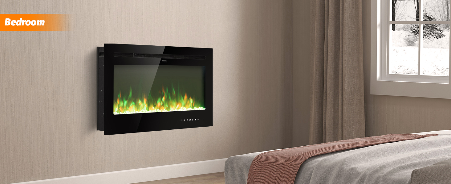 40-Inch Electric Fireplace Recessed with Thermostat