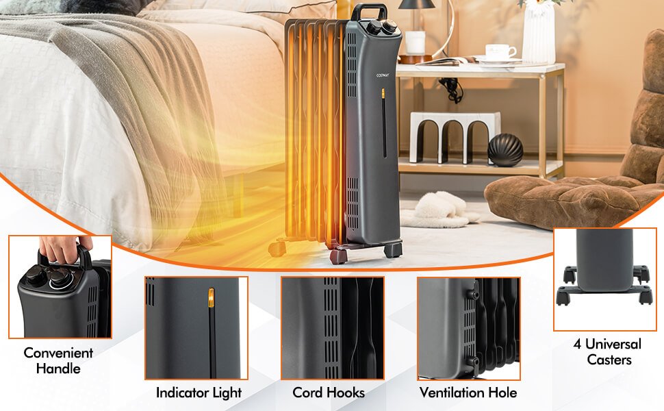 1500W Oil Filled Space Heater with 3-Level Heat
