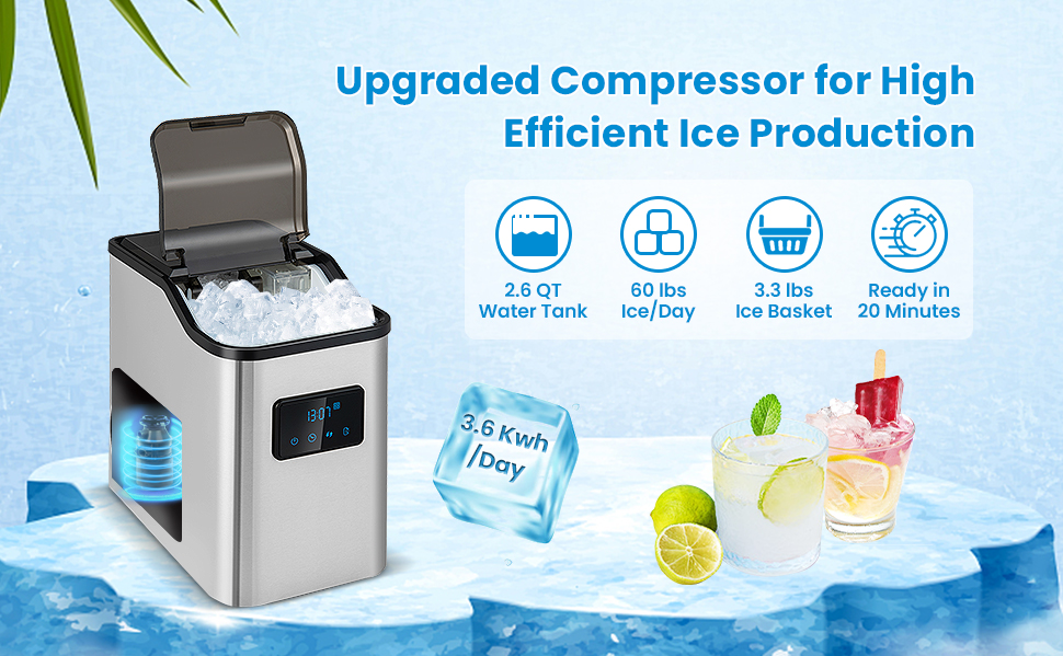 COSTWAY Nugget Ice Machine, 44 LBS Per Day, Built in Self-Cleaning  Function, Intelligent Control Panel, Compressor, Include Ice Scoop,  Portable and