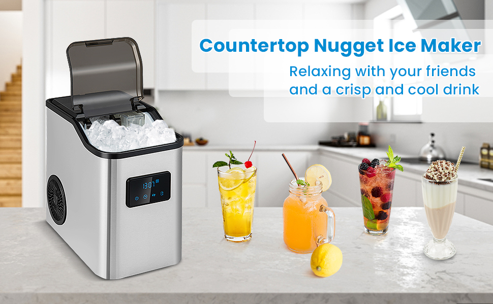 Costway Countertop Nugget Ice Maker 60lbs/Day with 2 Ways Water Refill &  Self-Cleaning