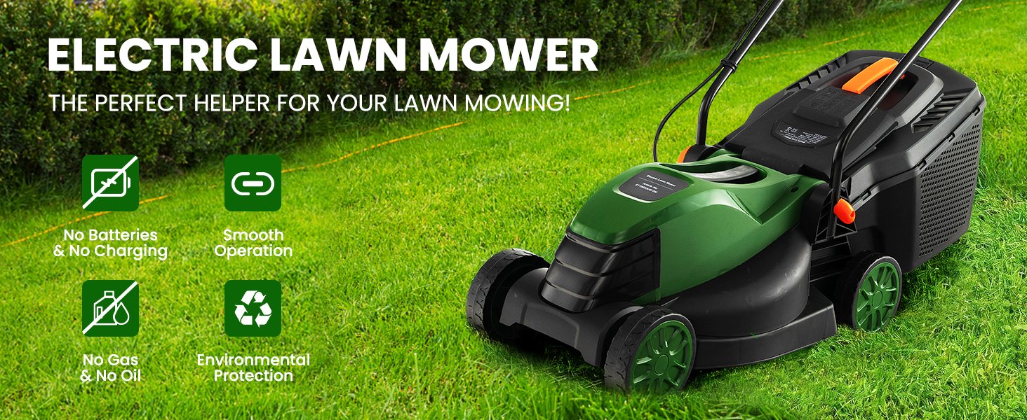 12-AMP 13.5 Inch Adjustable Electric Corded Lawn Mower with Collection ...