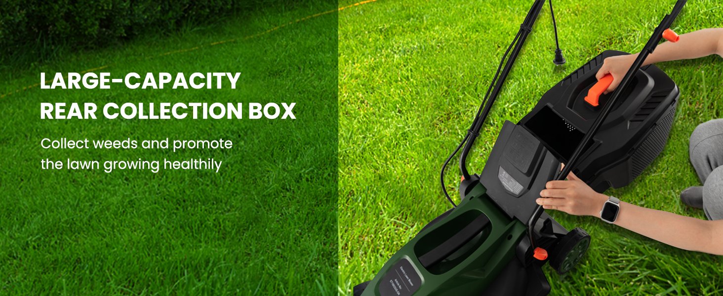 10-AMP 13.5 Inch Adjustable Electric Corded Lawn Mower with Collection Box