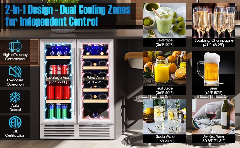 24 Inch Dual Zone Wine and Beverage Cooler