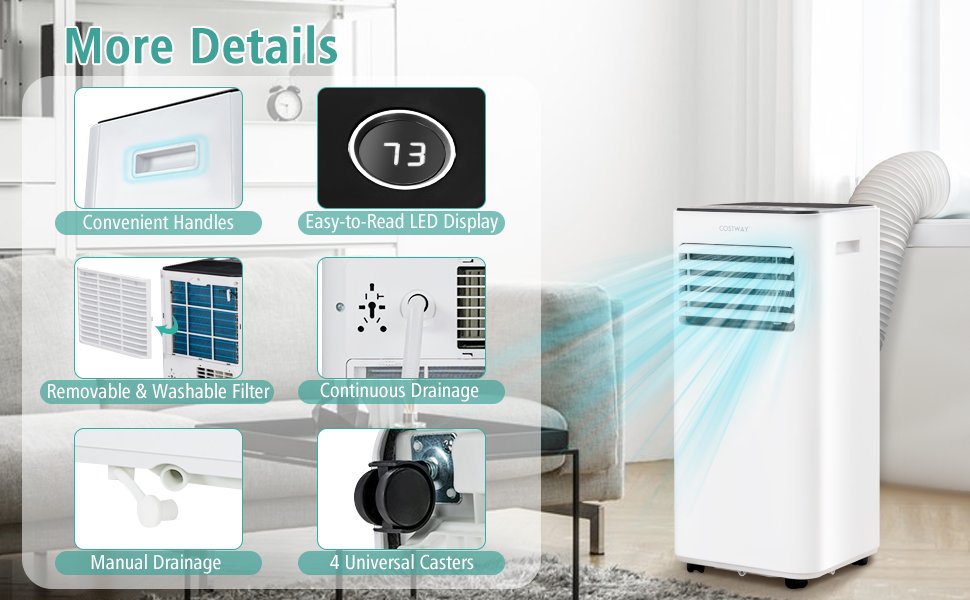 10000 BTU(Ashrae) Portable Air Conditioner with Fan Dehumidifier Sleep Mode