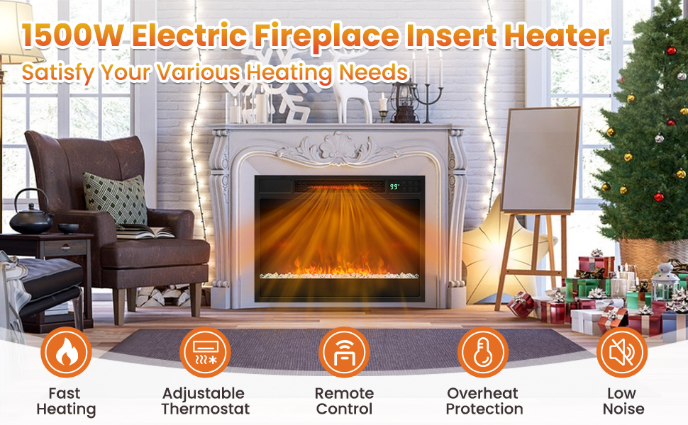 23 Inch 1500W Recessed Electric Fireplace Insert with Remote Control