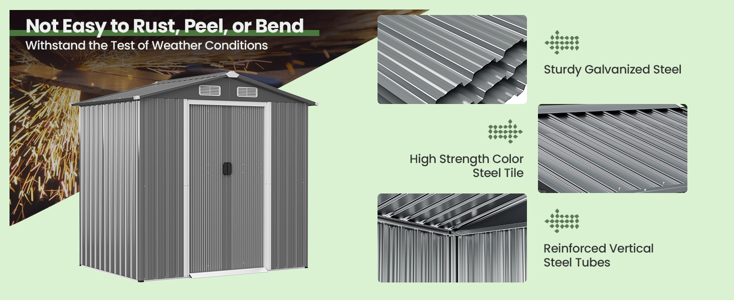 6 x 4 Feet Galvanized Steel Storage Shed with Lockable Sliding Doors