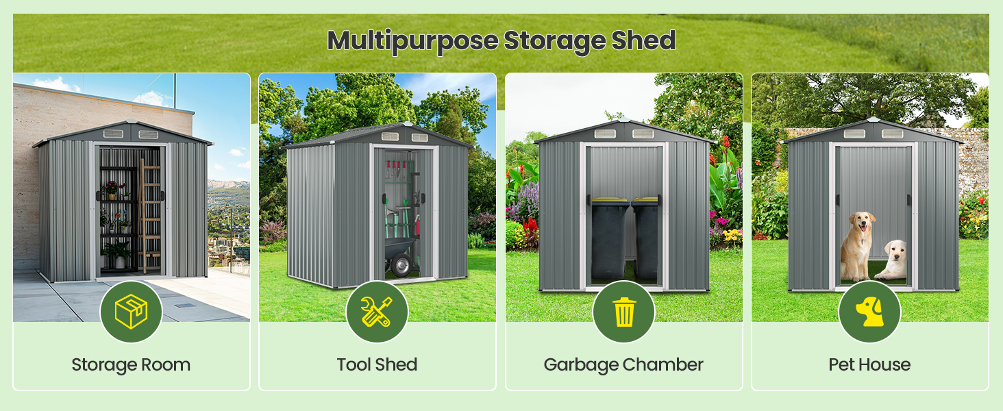 6 x 4 Feet Galvanized Steel Storage Shed with Lockable Sliding Doors