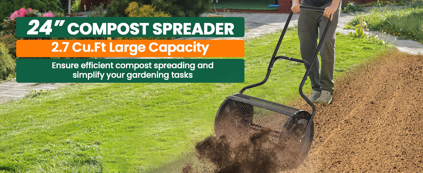 24-Inch Peat Moss Spreader with Upgrade Side Latches and U-shape Handle