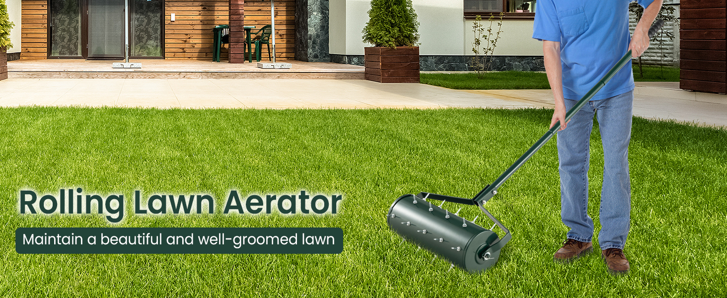 18/21 Inch Manual Lawn Aerator with Detachable Handle Filled with Sand or Stone