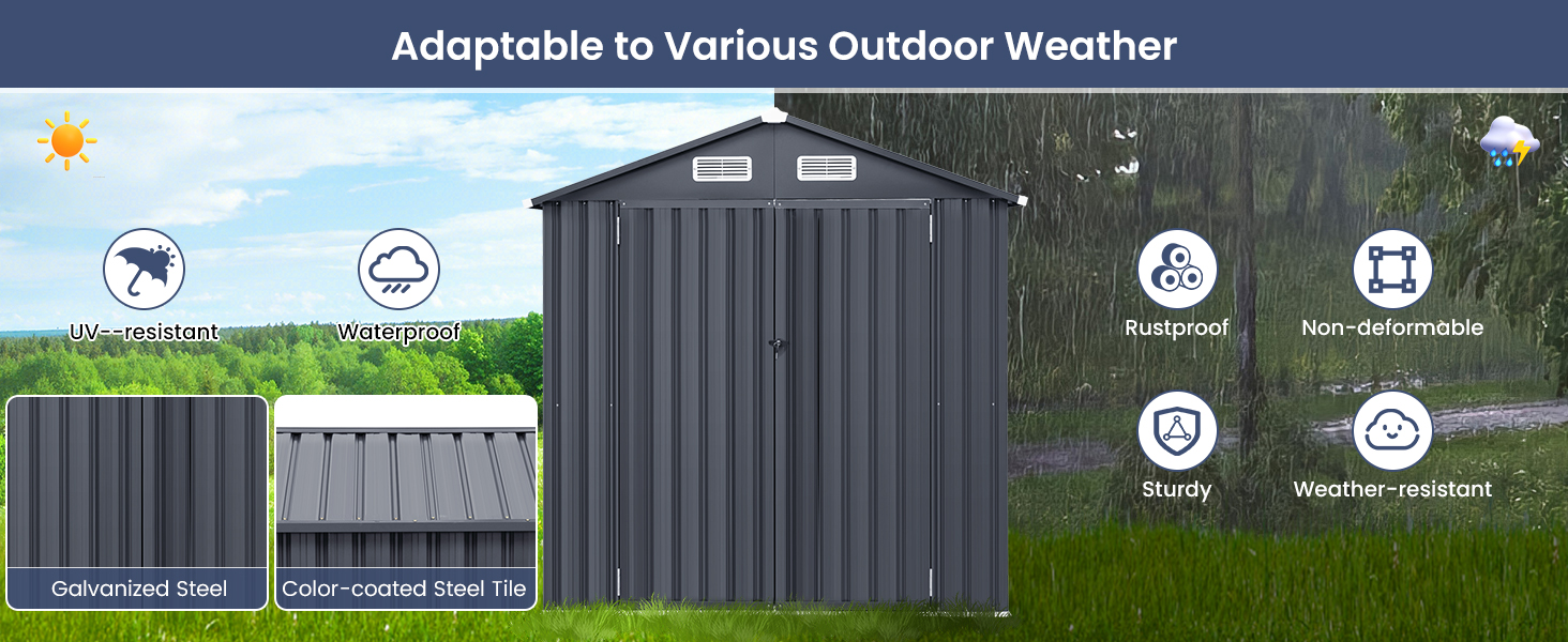 6.3 x 3.5 /10 x 7.7 Feet Outdoor Galvanized Steel Storage Shed without Floor Base