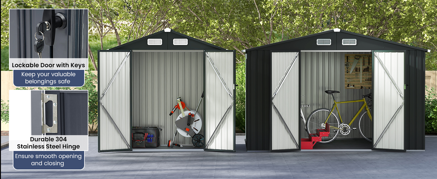6.3 x 3.5 /10 x 7.7 Feet Outdoor Galvanized Steel Storage Shed without Floor Base