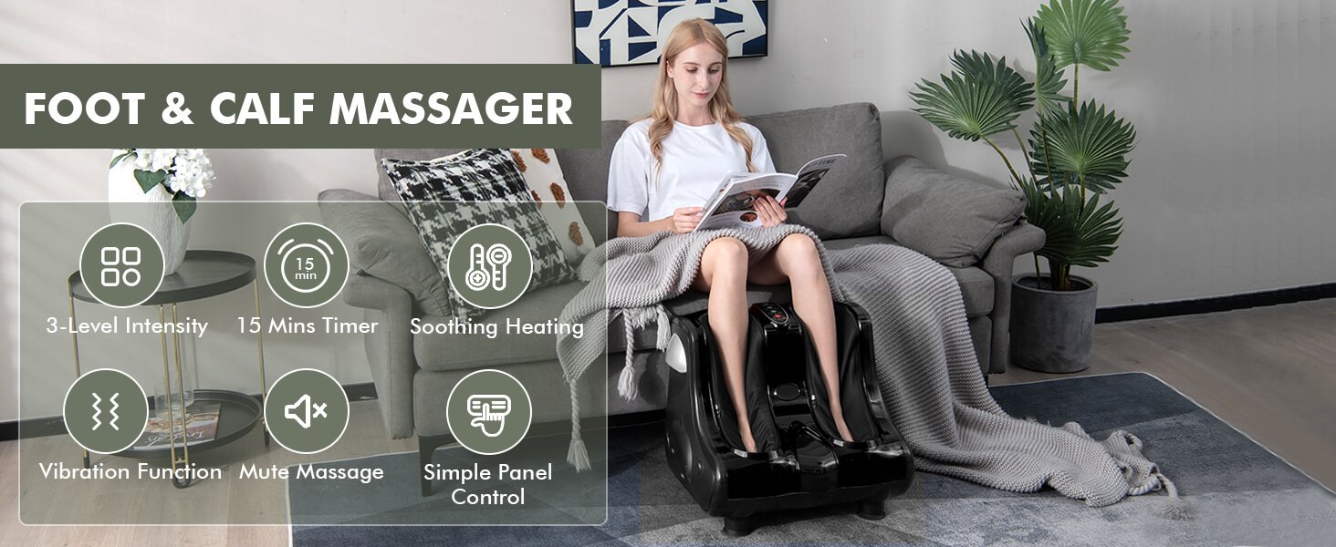 Foot and Calf Massager with Heat Vibration Deep Kneading and Shiatsu