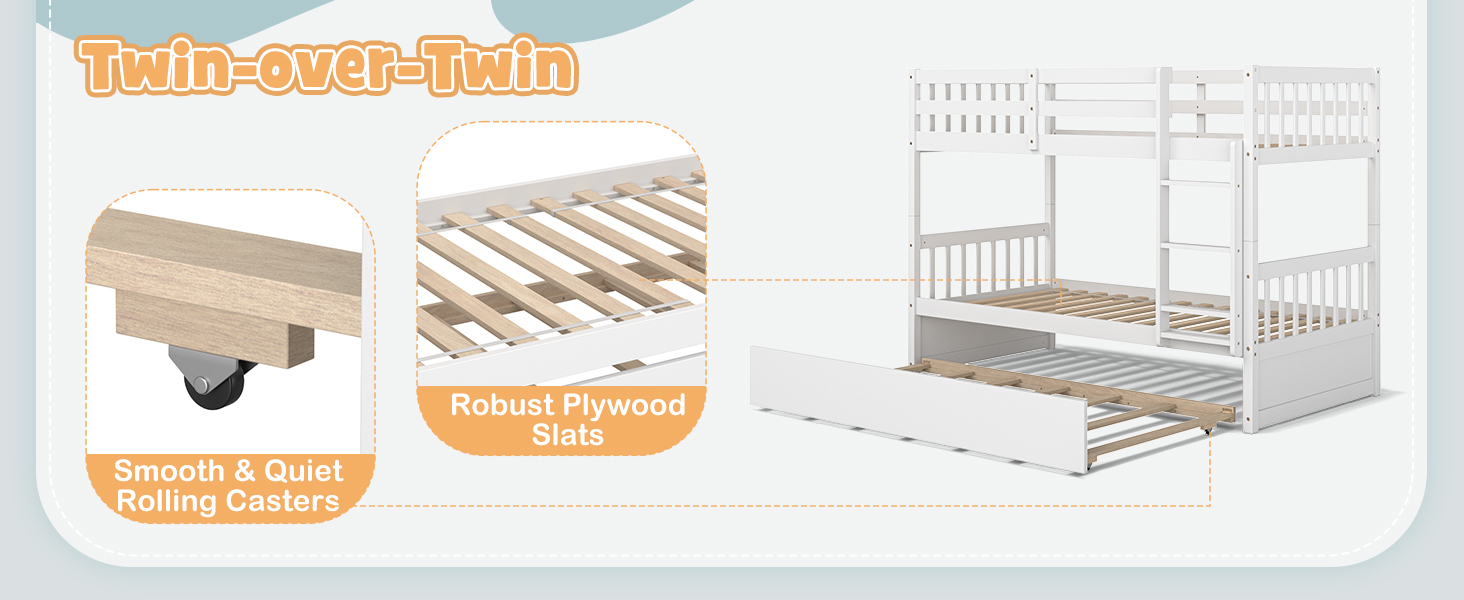 Twin Over Full Convertible Bunk Bed with Twin Trundle