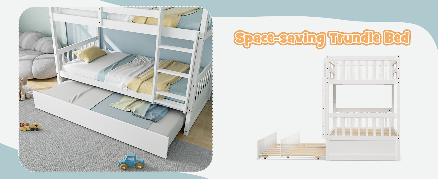 Twin Over Full Convertible Bunk Bed with Twin Trundle