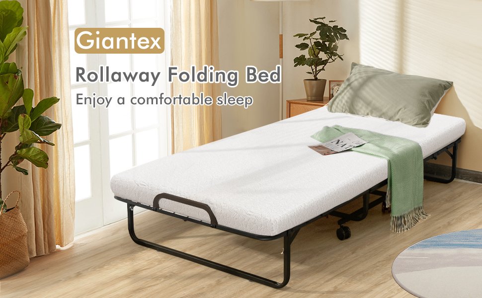 Twin Size Metal Folding Bed with Memory Foam Mattress
