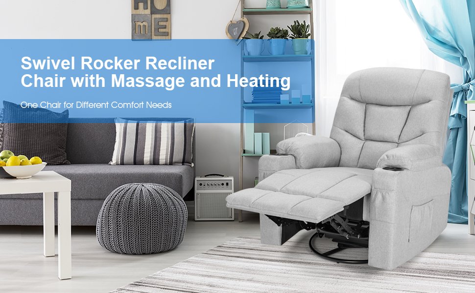 360 Degree Swivel Rocker Recliner Chairs with Massage and Heating