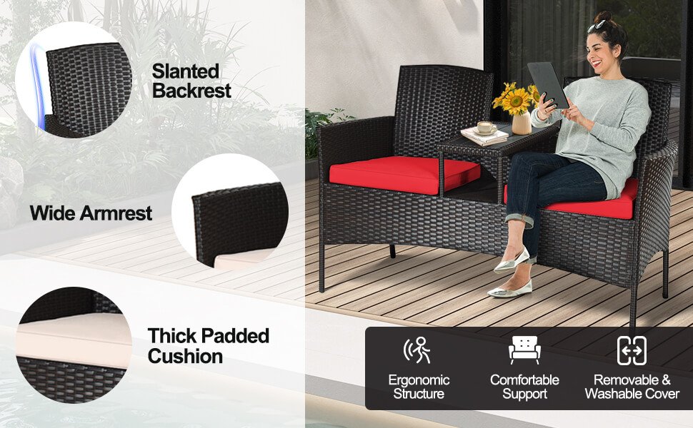 Modern Patio Set with Built-in Coffee Table and Cushions