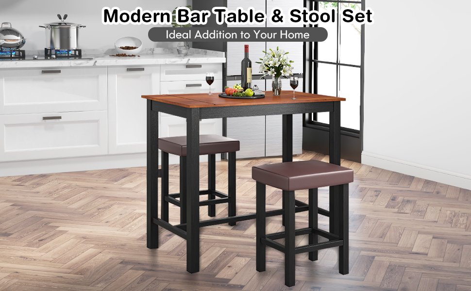 3 Piece Set Pub Dining Table with Stools