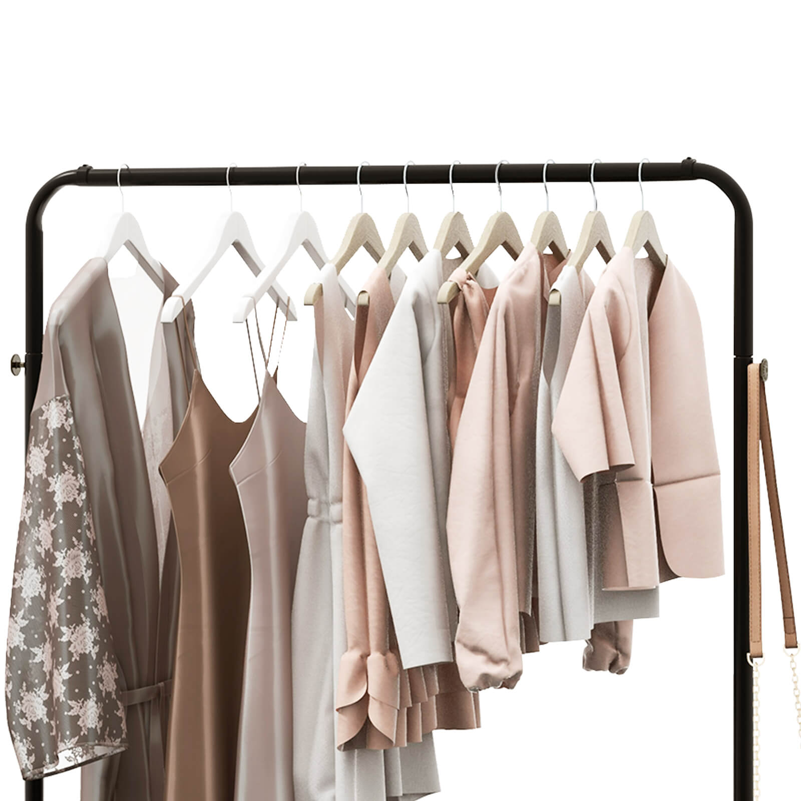 Rolling Garment Rack with Hanging Hooks and Bottom Storage Shelf