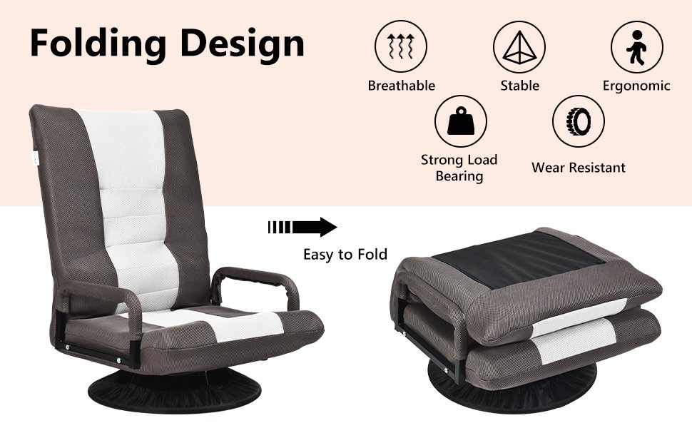 Foldable 360-Degree Swivel Gaming Floor Chair with Adjustable Backrest