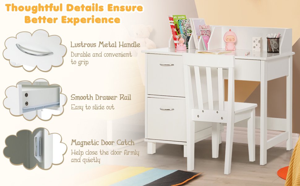 Kids Wooden Writing Furniture Set with Drawer and Storage Cabinet