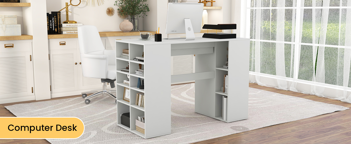 Counter Height Sewing Craft Table Computer Desk with Adjustable Shelves and Drawer