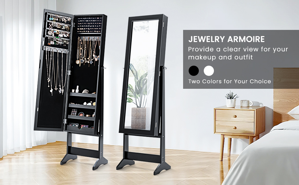 Mirrored Standing Jewelry Cabinet Storage Box