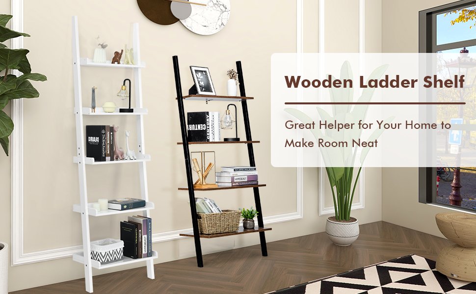 5-Tier Ladder Shelf with Open Shelves for Living Room Home Office