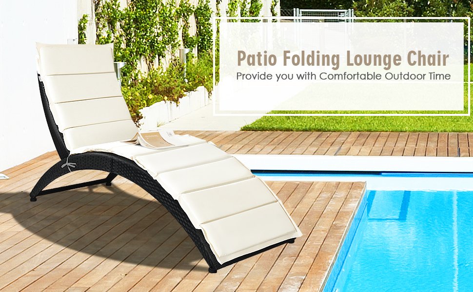 Foldable Patio Lounge Chair with Cushion for Backyard