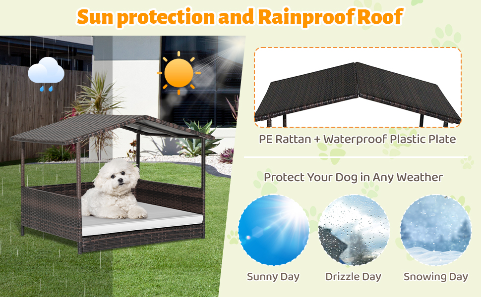 Outdoor Wicker Dog House with Weatherproof Roof