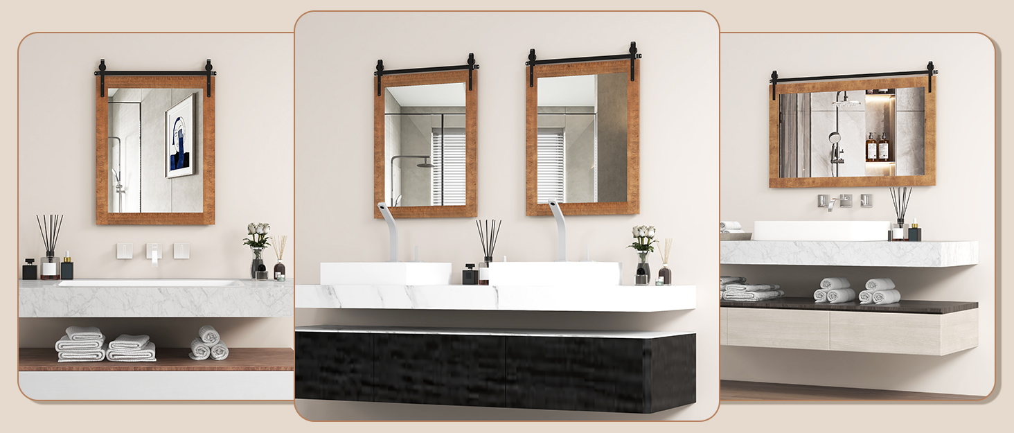 30 x 22 Inch Wall Mount Mirror with Wood Frame