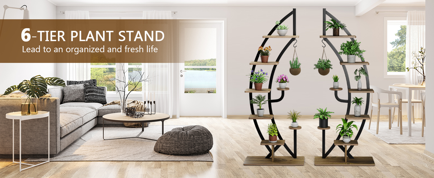 6 Tier 9 Potted Metal Plant Stand Holder Display Shelf with Hook